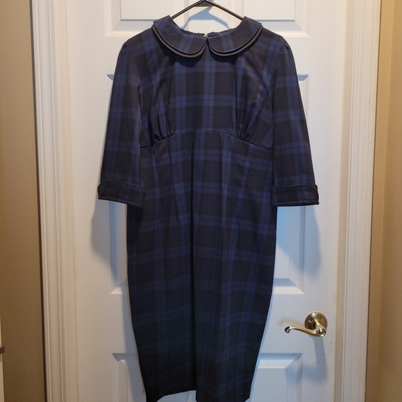 Hell Bunny Vixen 'Doralee' collared pencil dress in navt/black tartan (UK XL) - Picture 2 of 8